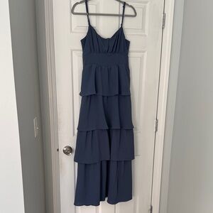 Elegant Navy Blue Tiered Maxi Dress